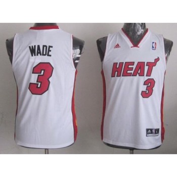 Heat #3 Dwyane Wade White Stitched Youth NBA Jersey