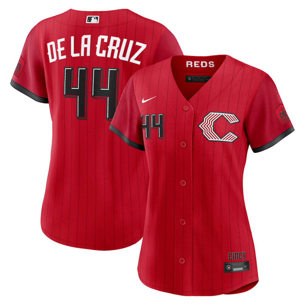 Women's Cincinnati Reds #44 Elly De La Cruz Nike Red 2026 City Connect Stadium Jersey Women's Cincinnati Reds #44 Elly De La Cruz Nike Red 2026 City Connect Stadium Jersey