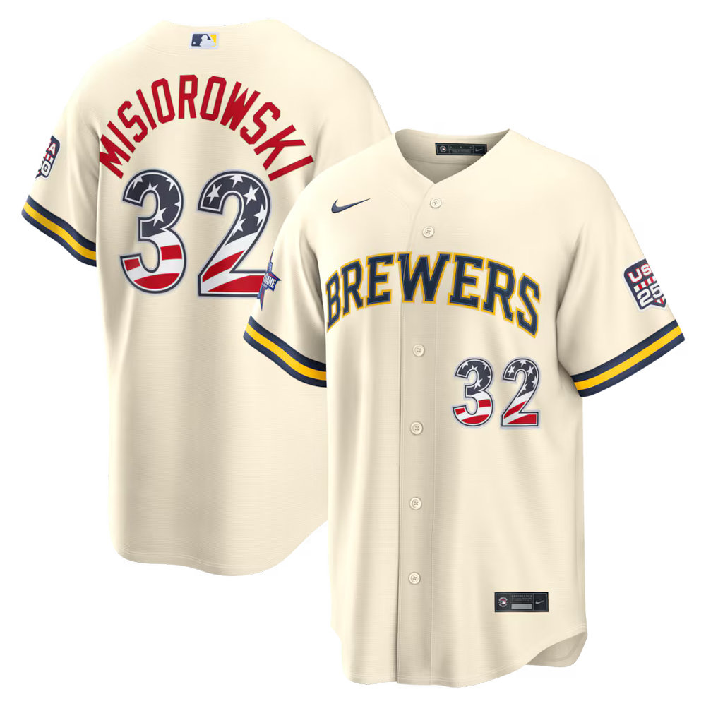 Youth Milwaukee Brewers #32 Jacob Misiorowski Nike Cream 2026 All-Star Edition Stars & Stripes Stadium Jersey Youth Milwaukee Brewers #32 Jacob Misiorowski Nike Cream 2026 All-Star Edition Stars & Stripes Stadium Jersey