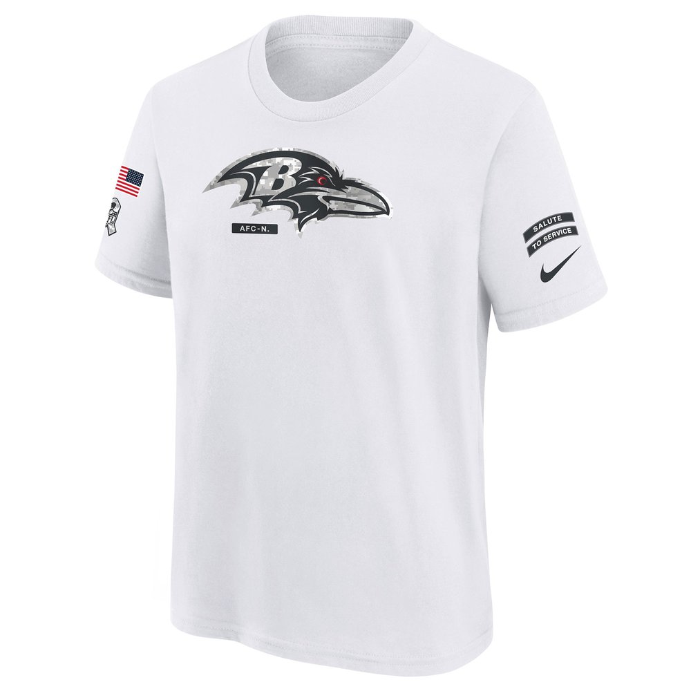 Youth Baltimore Ravens White 2024 Salute To Service T-Shirt