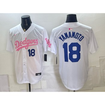Men's Los Angeles Dodgers #18 Yoshinobu Yamamoto White Cool Base Stitched Baseball Jersey