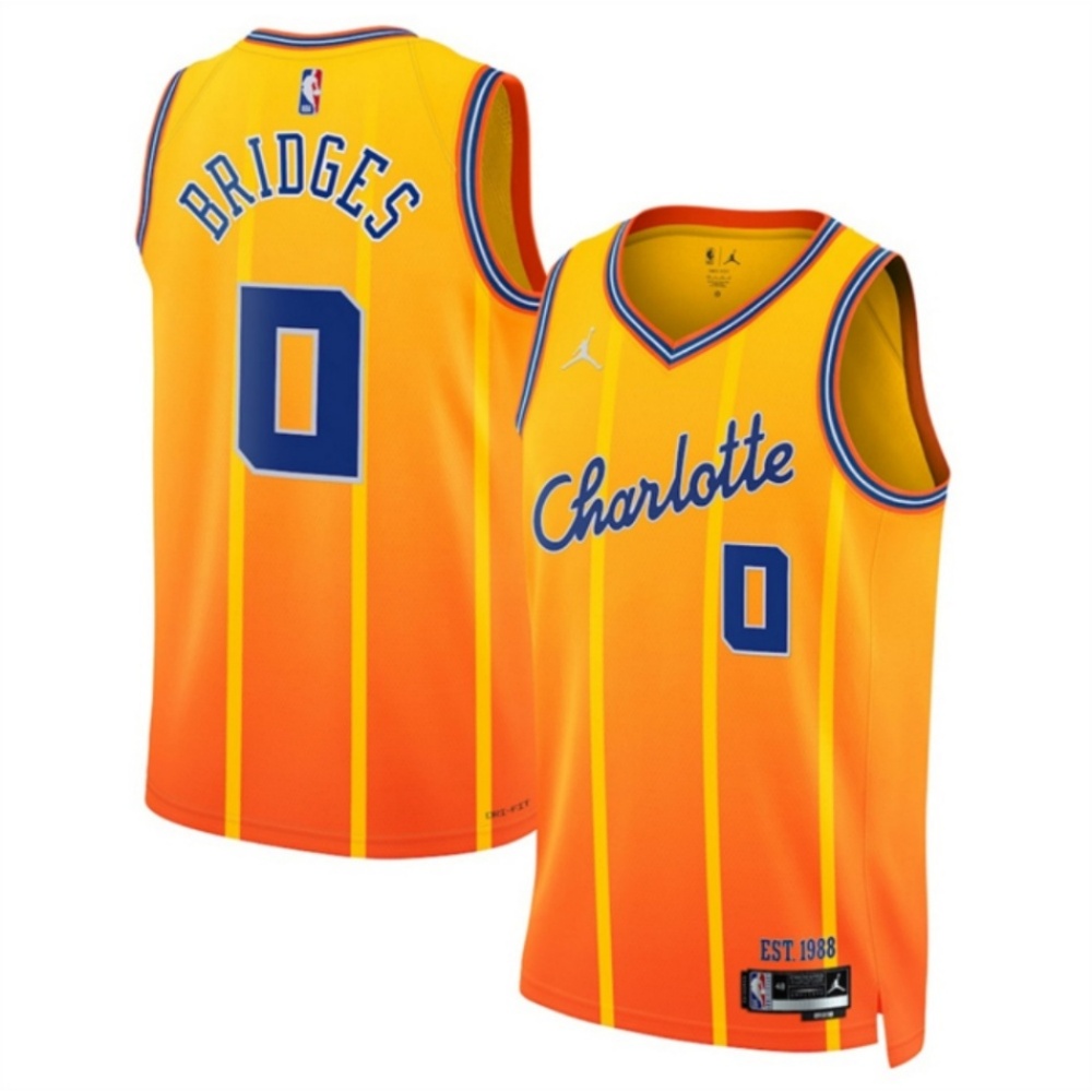 Men's Charlotte Hornets #0 Miles Bridges Orange 2025/26 City Edition Stitched Basketball Jersey