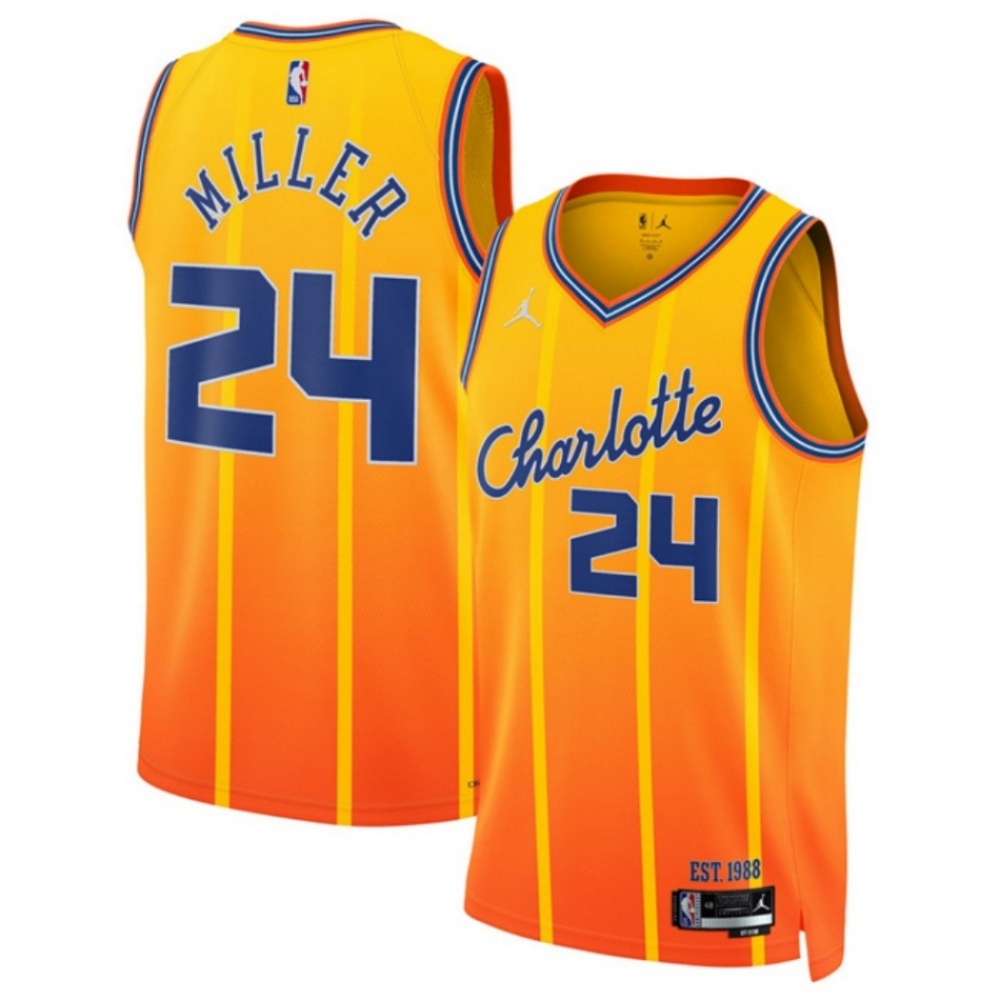Men's Charlotte Hornets #24 Brandon Miller Orange 2025/26 City Edition Stitched Basketball Jersey