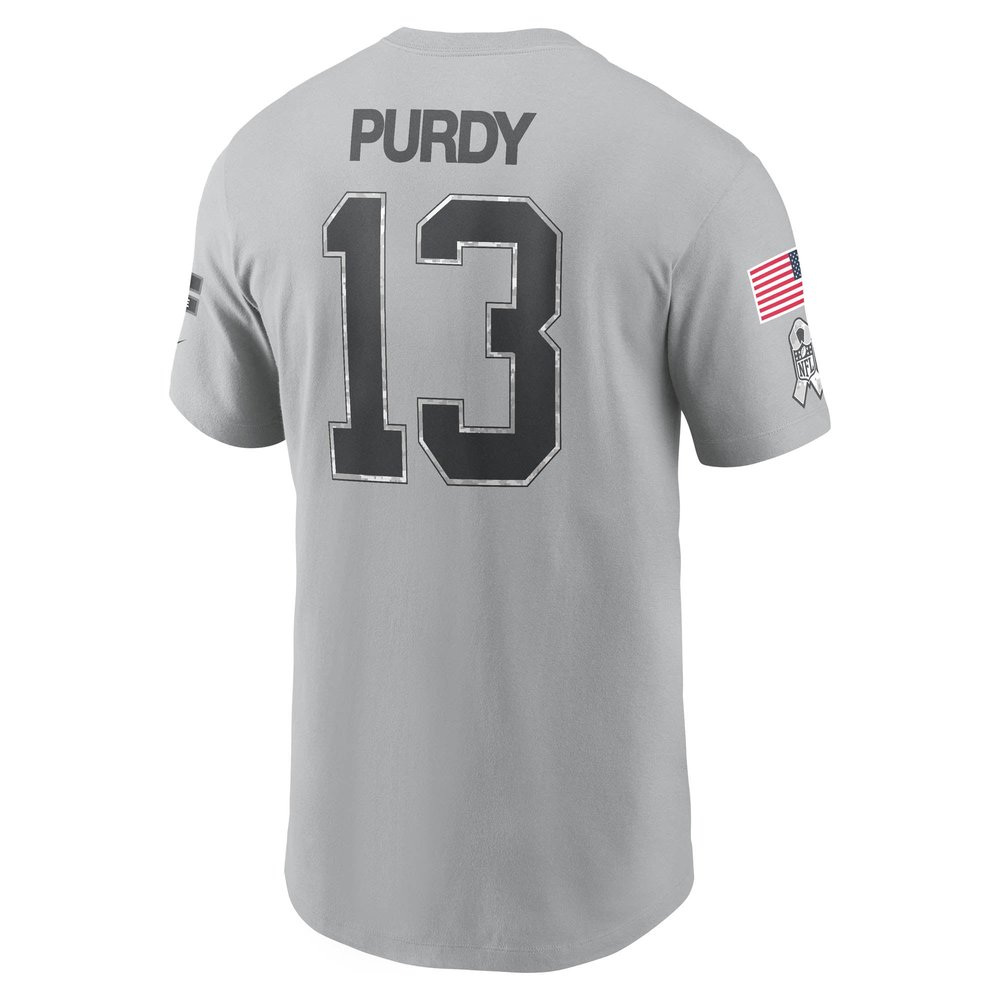 Men's San Francisco 49ers Brock Purdy Gray 2024 Salute To Service Name & Number T-Shirt