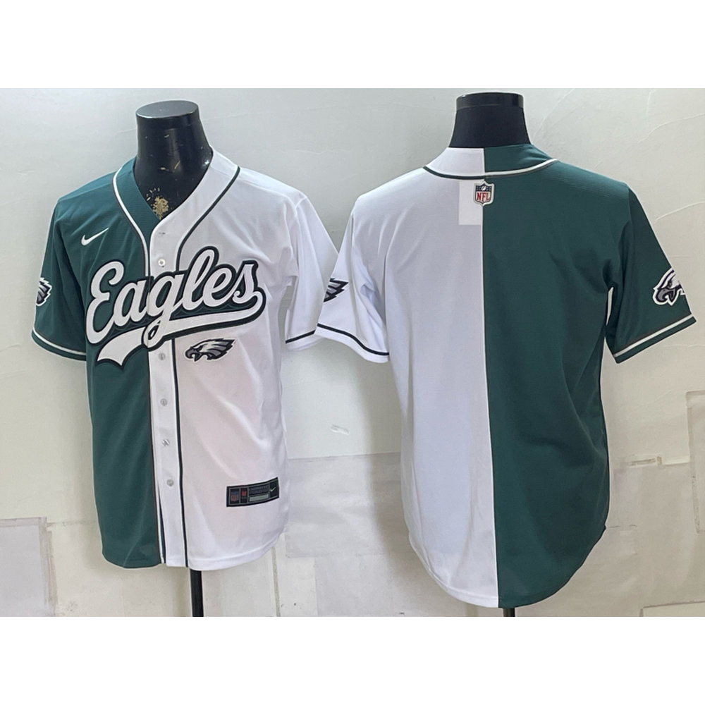 Men's Philadelphia Eagles Green Split Cool Base Stitched Baseball Jersey