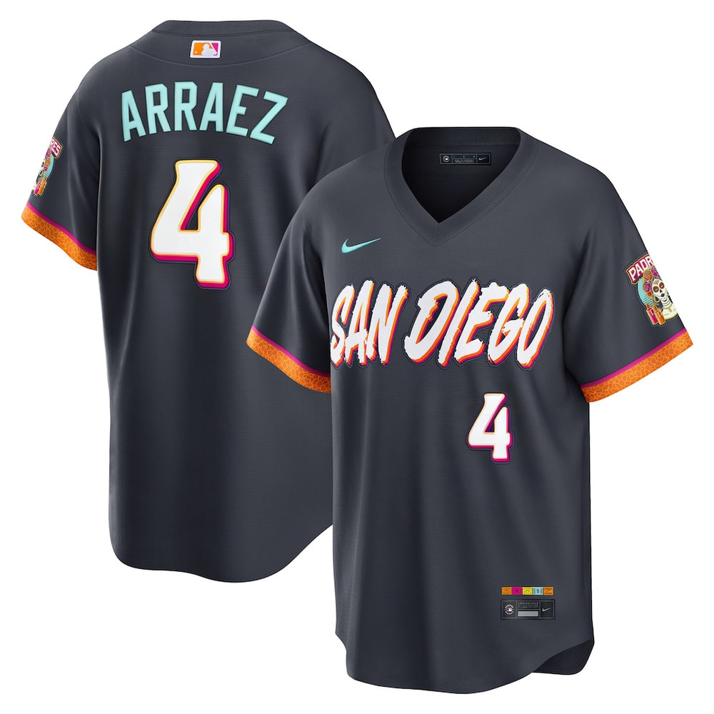 Men's San Diego Padres #4 Luis Arraez Nike Obsidian 2026 City Connect Stadium Jersey Men's San Diego Padres #4 Luis Arraez Nike Obsidian 2026 City Connect Stadium Jersey