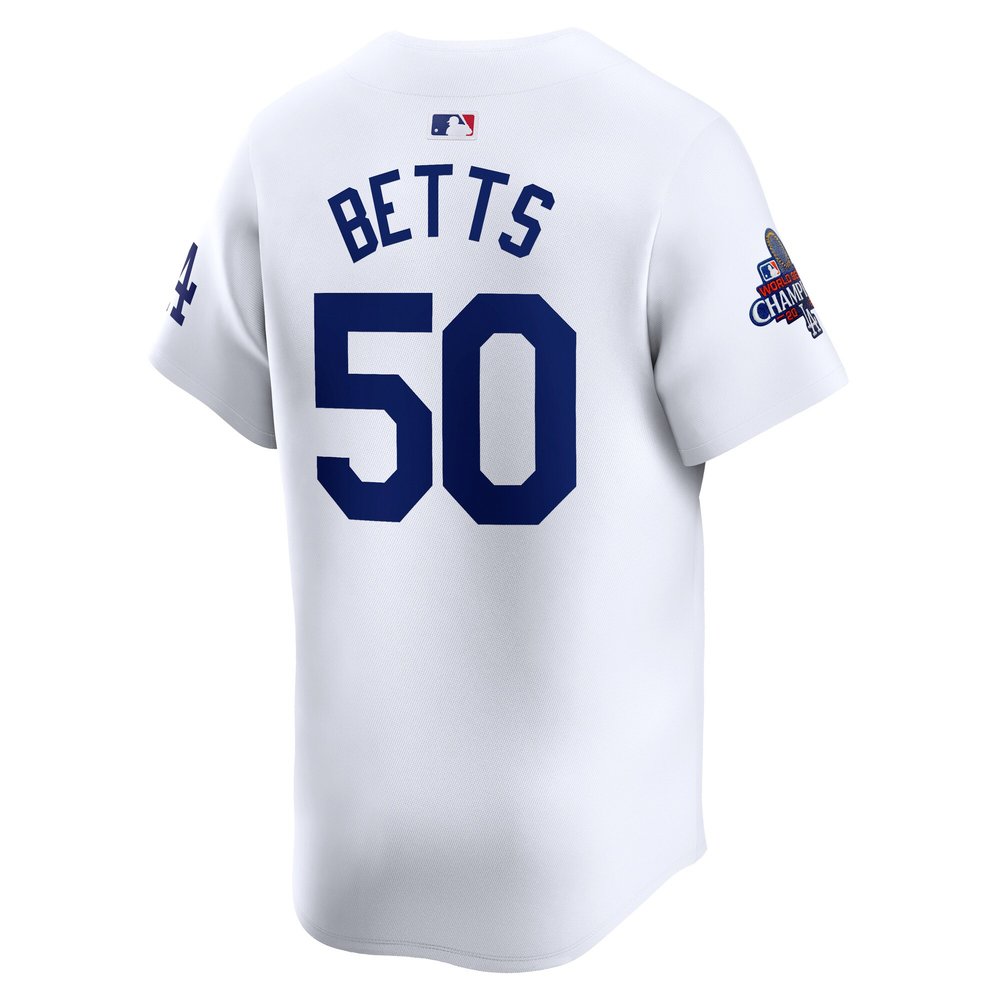 Men's Los Angeles Dodgers #50 Mookie Betts White 2024 World Series Champions Home Limited Player Jersey