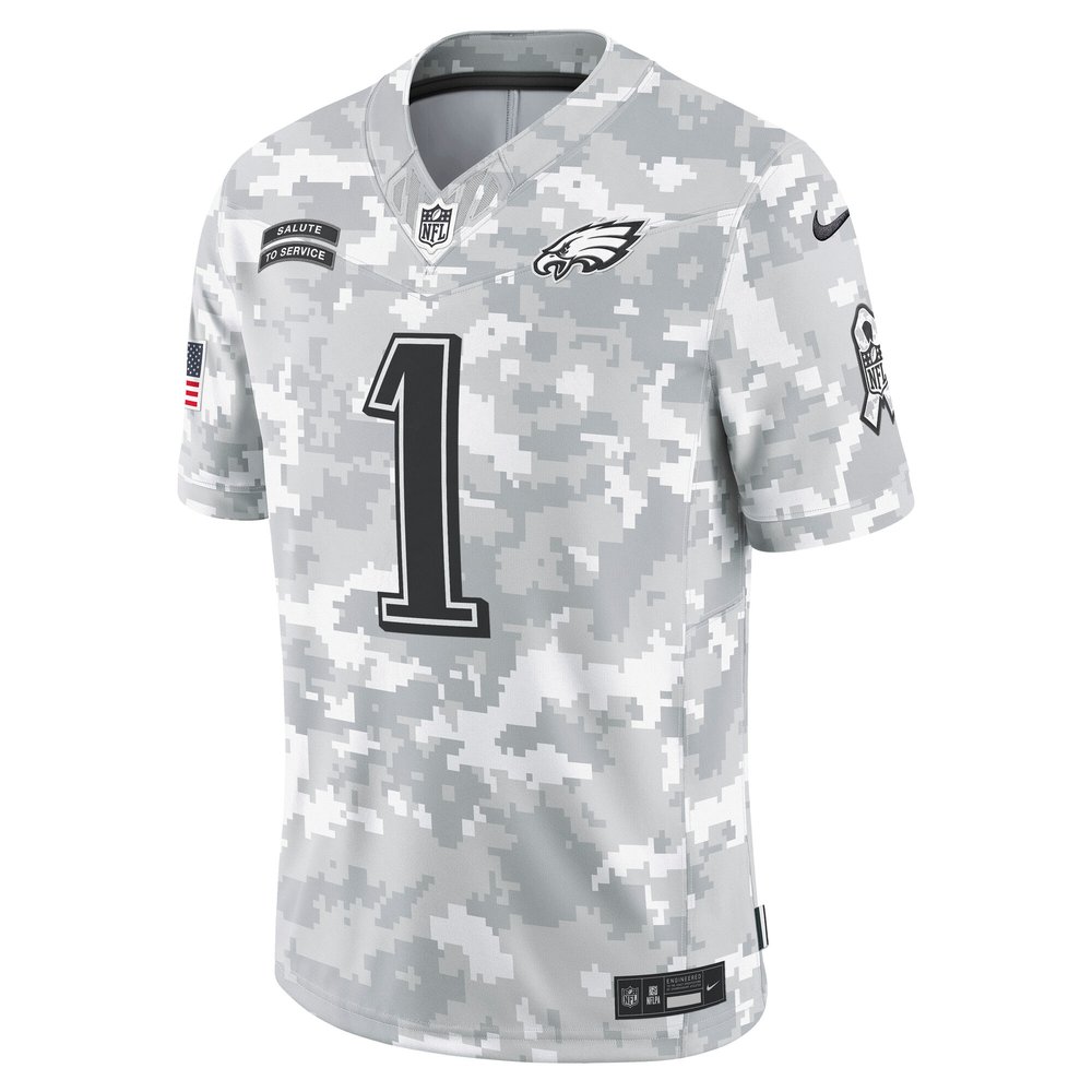 Men's Philadelphia Eagles #1 Jalen Hurts Arctic Camo 2024 Salute to Service Limited Jersey
