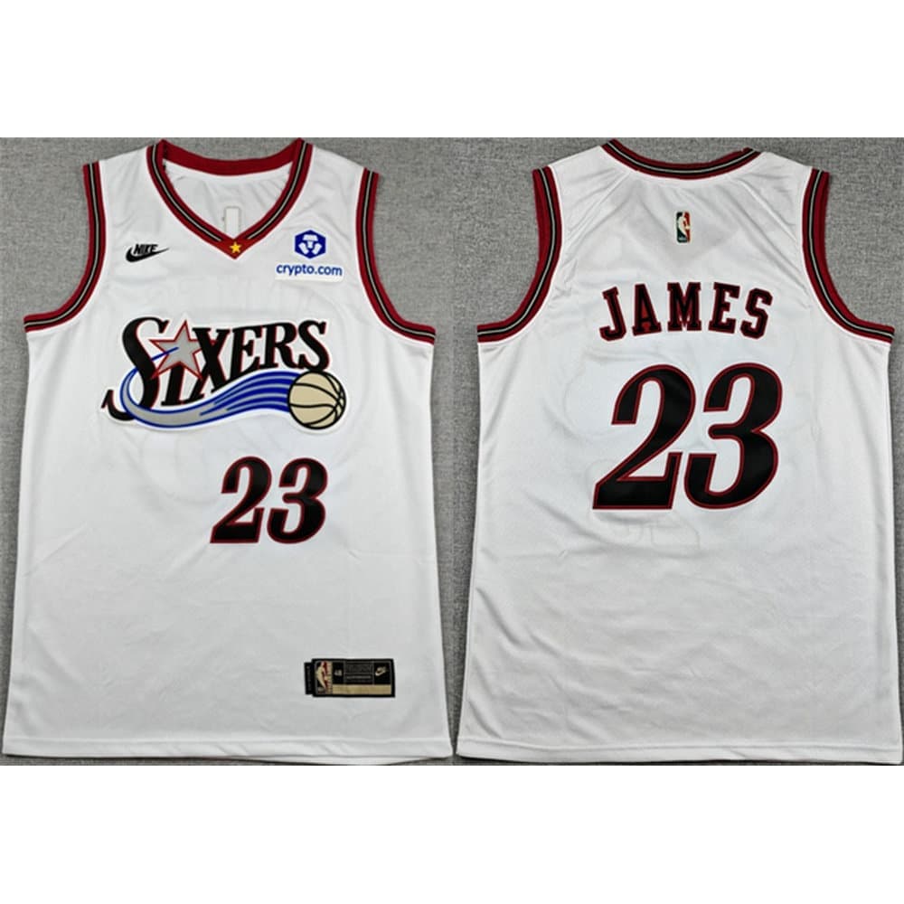 Men's Philadelphia 76ers #23 LeBron James White Classic Edition Stitched Jersey Men's Philadelphia 76ers #23 LeBron James White Classic Edition Stitched Jersey