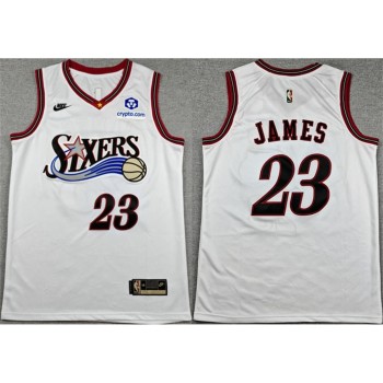 Men's Philadelphia 76ers #23 LeBron James White Classic Edition Stitched Jersey