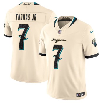 Men's Jacksonville Jaguars #7 Brian Thomas Jr Cream 2026 Rivalries Collection Vapor F.U.S.E. Limited Jersey Men's Jacksonville Jaguars #7 Brian Thomas Jr Cream 2026 Rivalries Collection Vapor F.U.S.E. Limited Jersey