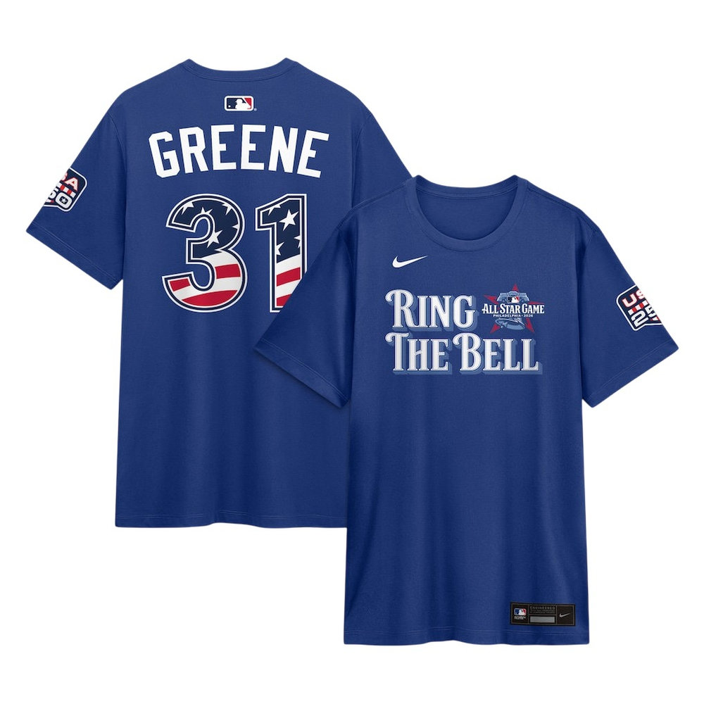 Men's American League #31 Riley Greene Nike Rush Blue 2026 All-Star Game Name & Number T-Shirt Men's American League #31 Riley Greene Nike Rush Blue 2026 All-Star Game Name & Number T-Shirt