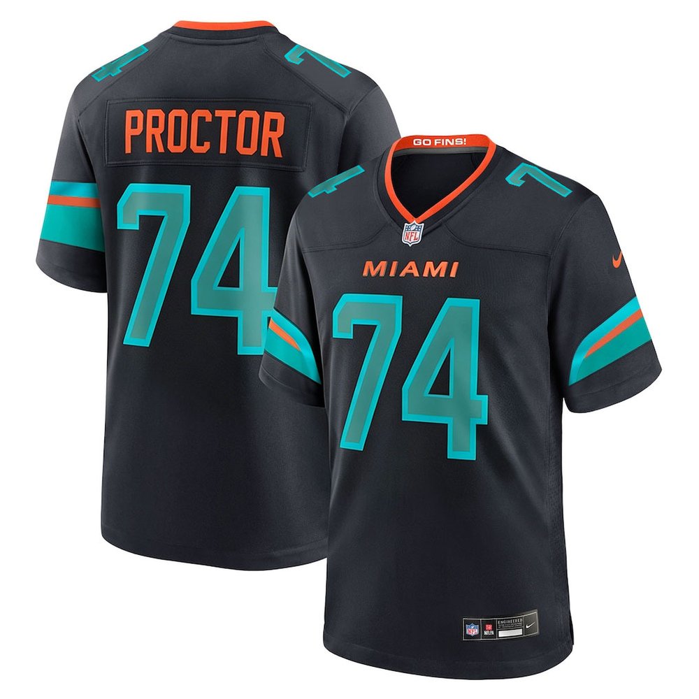 Men's Miami Dolphins #74 Kadyn Proctor Black 2026 NFL Draft Game Jersey Men's Miami Dolphins #74 Kadyn Proctor Black 2026 NFL Draft Game Jersey