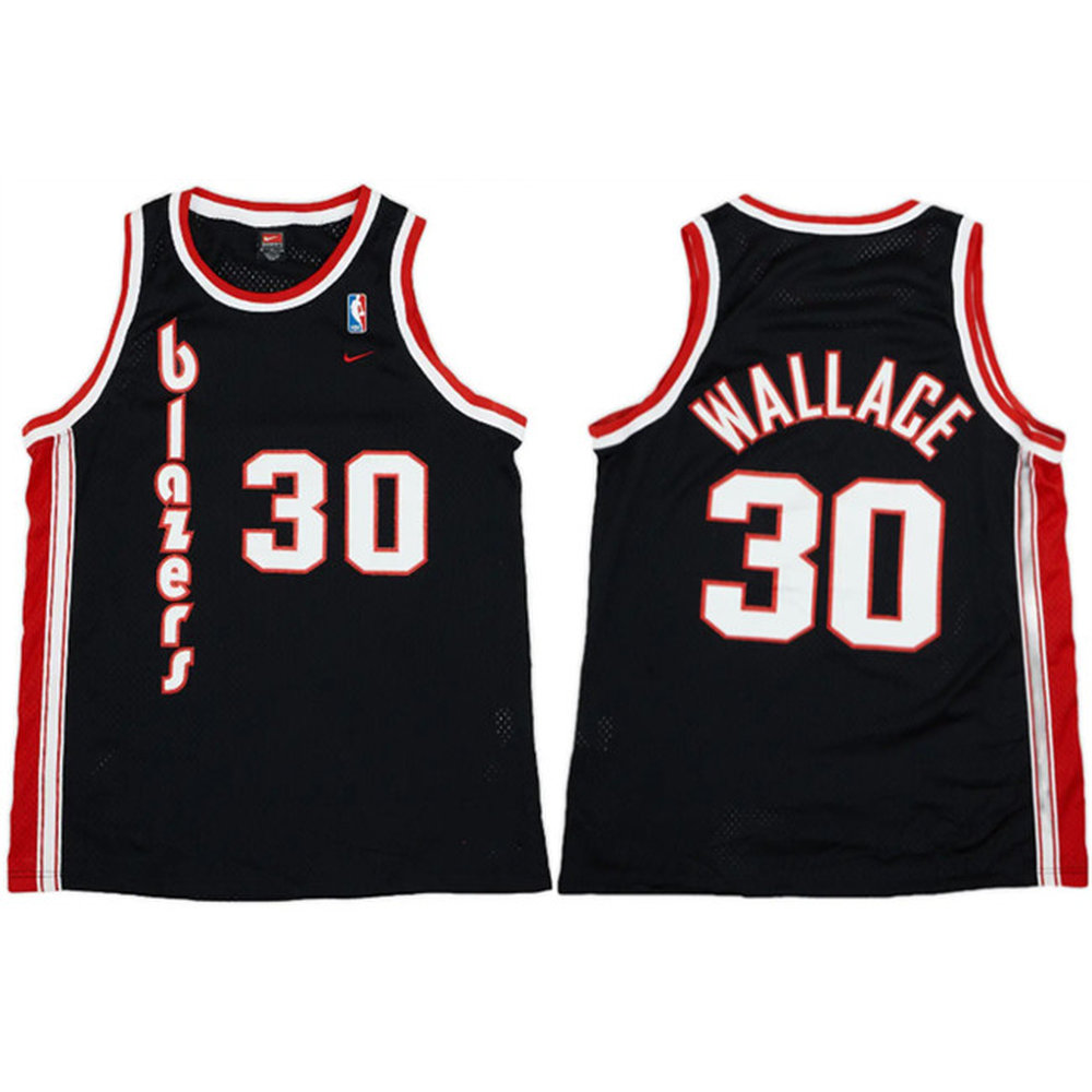Men's Portland Trail Blazers #30 Rasheed Wallace Black 1976-77 Stitched Basketball Jersey