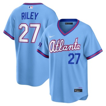 Men's Atlanta Braves #27 Austin Riley Powder Blue 2026 City Connect Stitched Jersey Men's Atlanta Braves #27 Austin Riley Powder Blue 2026 City Connect Stitched Jersey