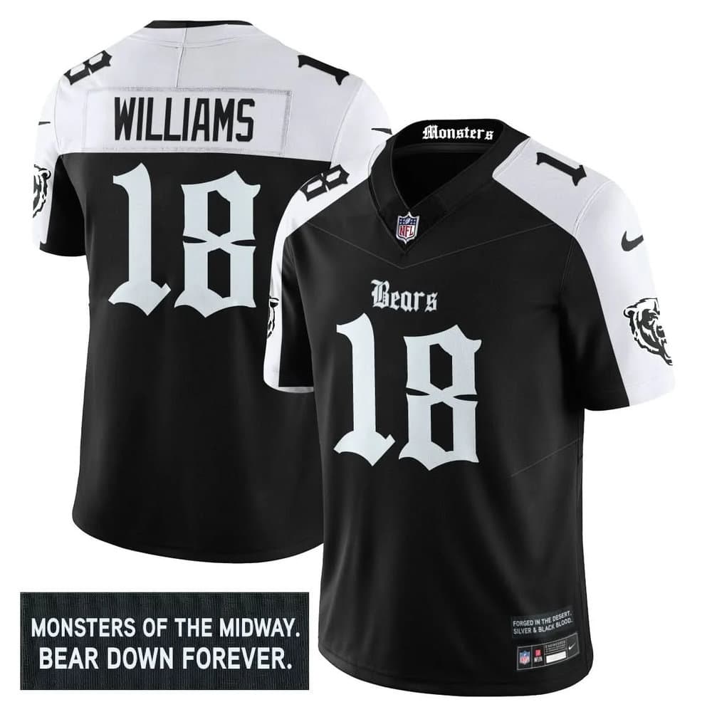 Men's Chicago Bears #18 Caleb Williams Black Alternate 'Gothic Monsters Edition' Vapor F.U.S.E. Limited Jersey