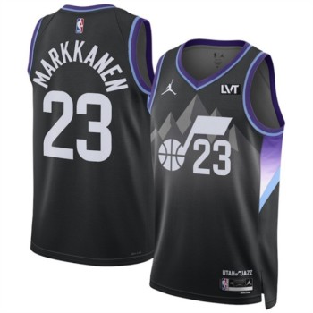 Men's Utah Jazz #23 Lauri Markkanen Black 2024/25 Statement Edition Stitched Basketball Jersey
