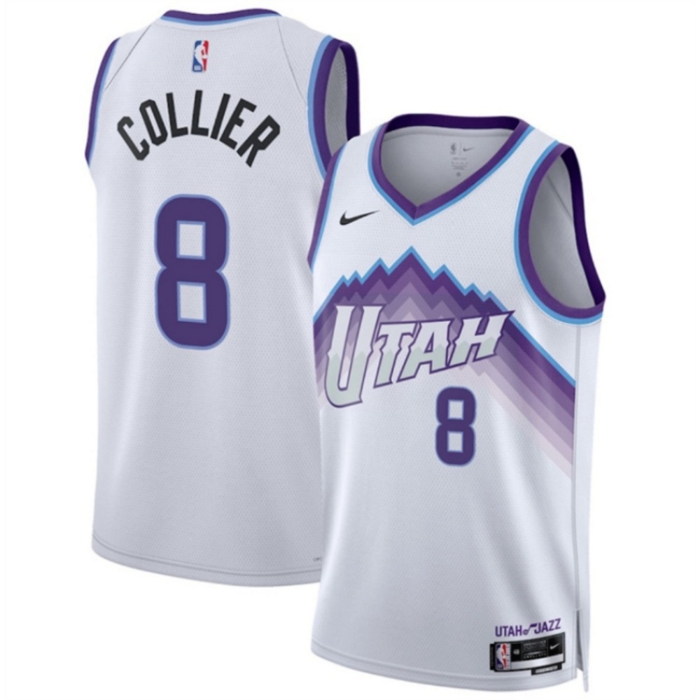 Men's Utah Jazz #8 Isaiah Collier White 2025 Association Edition Stitched Basketball Jersey