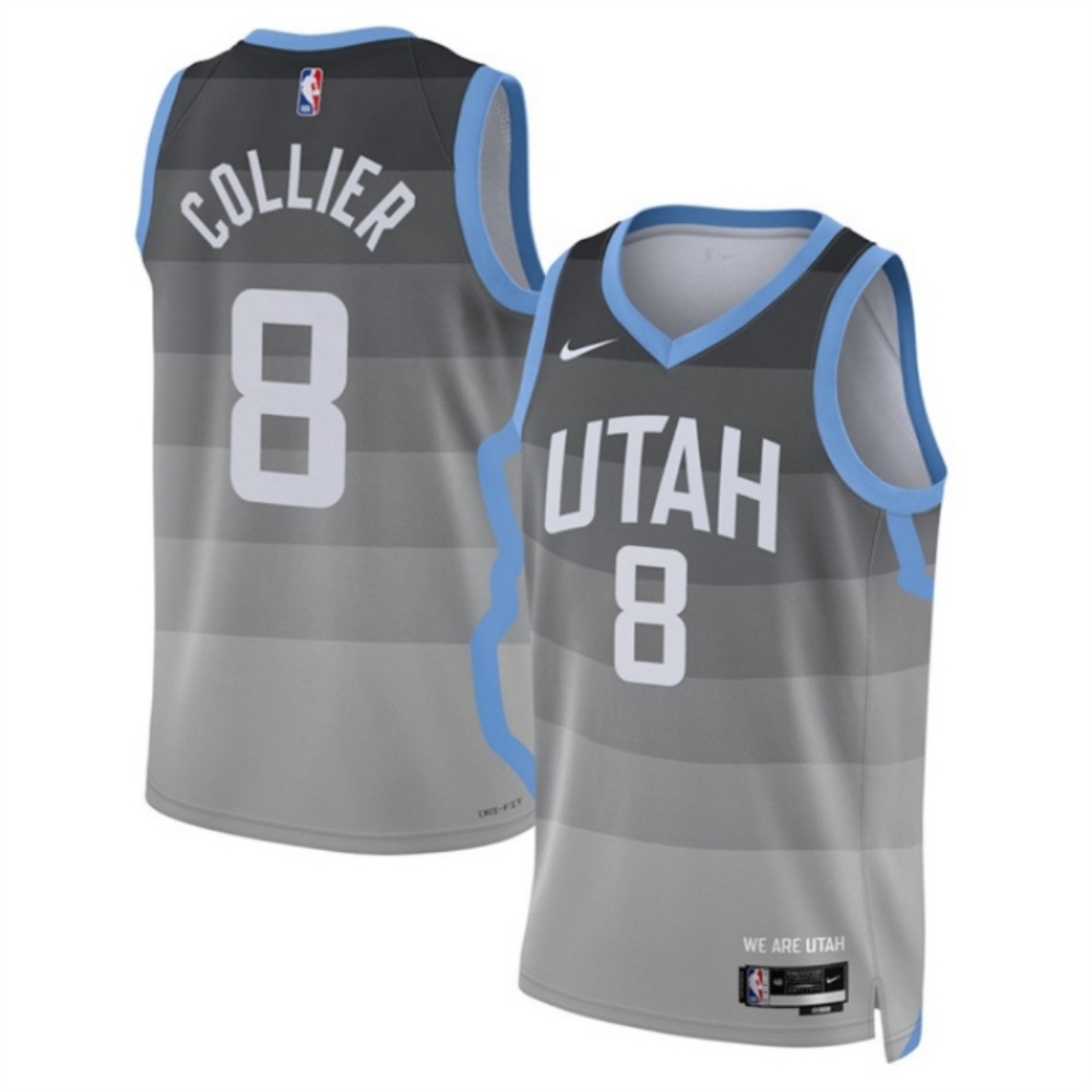 Men's Utah Jazz #8 Isaiah Collier Grey 2025/26 City Edition Stitched Basketball Jersey