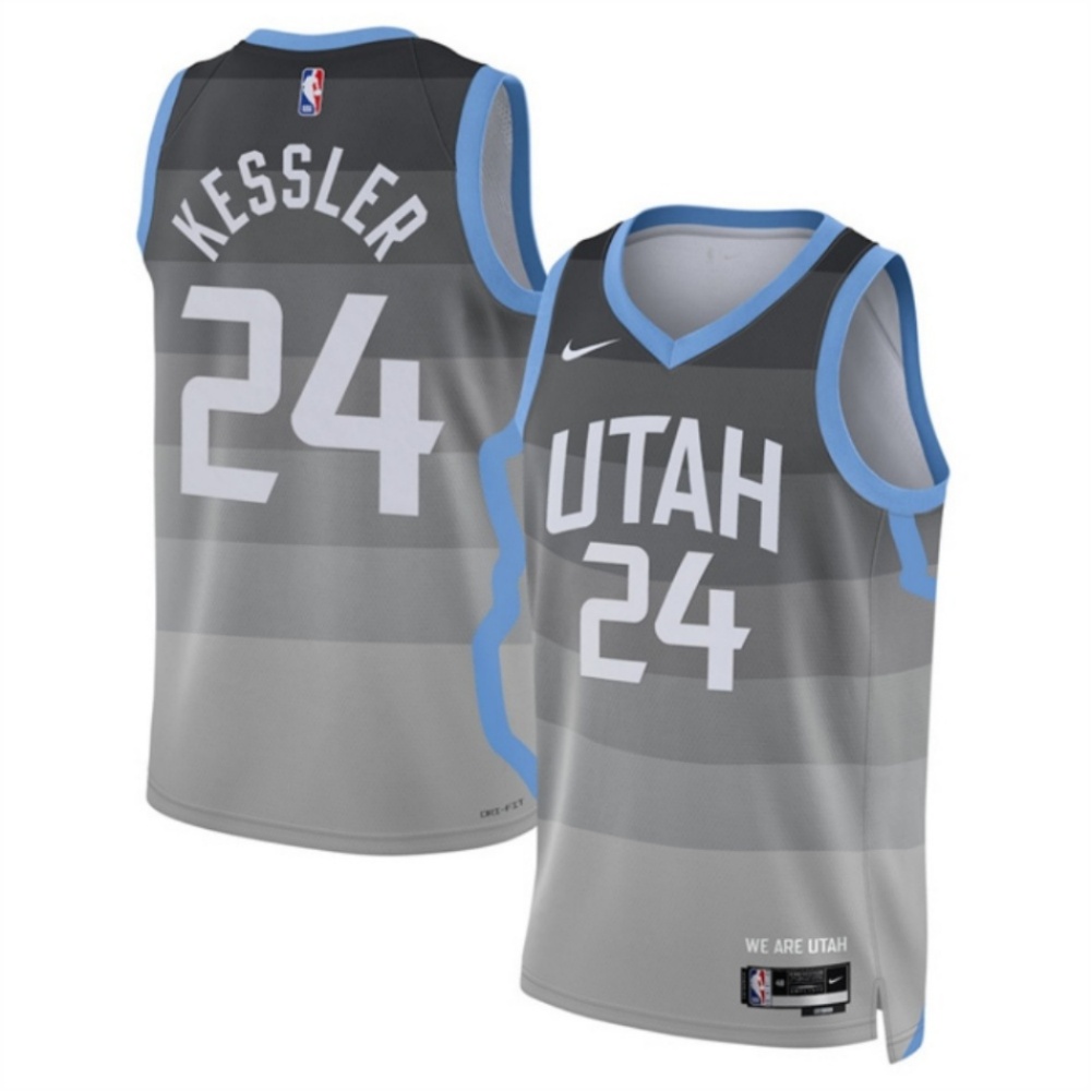 Men's Utah Jazz #24 Walker Kessler Grey 2025/26 City Edition Stitched Basketball Jersey