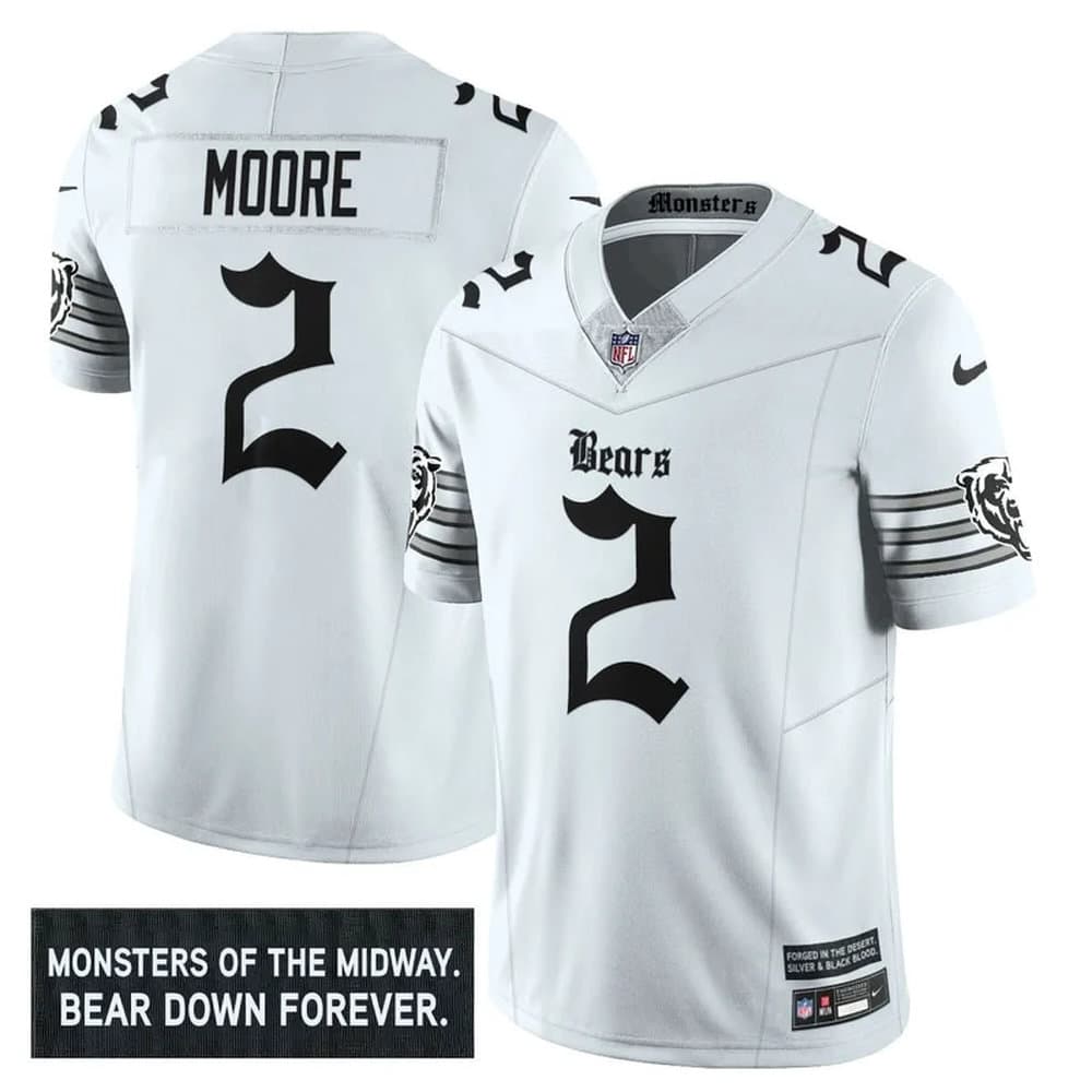 Men's Chicago Bears #2 DJ Moore White 'Gothic Monsters Edition' Vapor F.U.S.E. Limited Jersey Men's Chicago Bears #2 DJ Moore White 'Gothic Monsters Edition' Vapor F.U.S.E. Limited Jersey