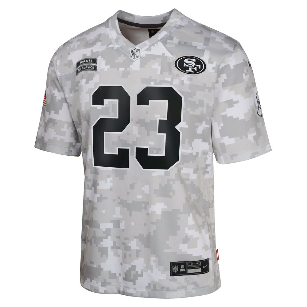 Youth San Francisco 49ers Christian McCaffrey Arctic Camo 2024 Salute to Service Game Jersey