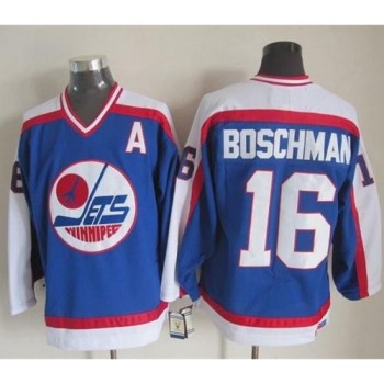 Jets #16 Laurie Boschman Blue/White CCM Throwback Stitched NHL Jersey Jets #16 Laurie Boschman Blue/White CCM Throwback Stitched NHL Jersey
