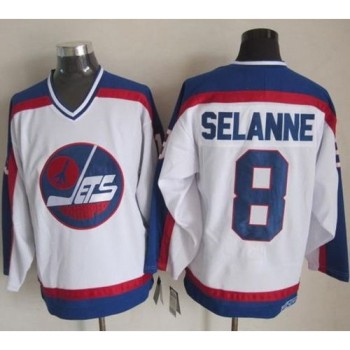 Jets #8 Teemu Selanne White/Blue CCM Throwback Stitched NHL Jersey Jets #8 Teemu Selanne White/Blue CCM Throwback Stitched NHL Jersey