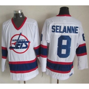 Jets #8 Teemu Selanne White CCM Throwback Stitched NHL Jersey Jets #8 Teemu Selanne White CCM Throwback Stitched NHL Jersey
