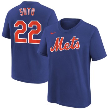 Youth New York Mets #22 Juan Soto Royal Name & Number T-Shirt Youth New York Mets #22 Juan Soto Royal Name & Number T-Shirt