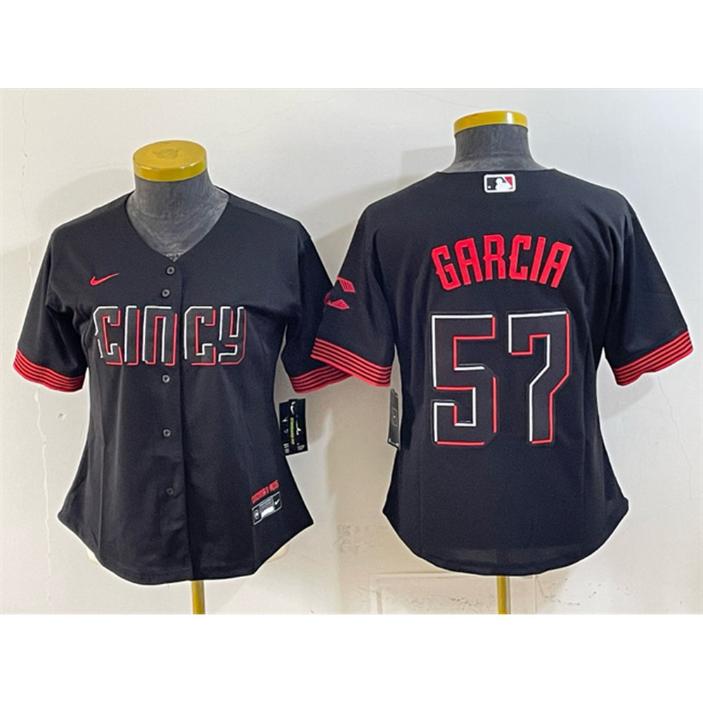 Women's Cincinnati Reds #57 Julian Garcia Black City Connect Jersey Women's Cincinnati Reds #57 Julian Garcia Black City Connect Jersey