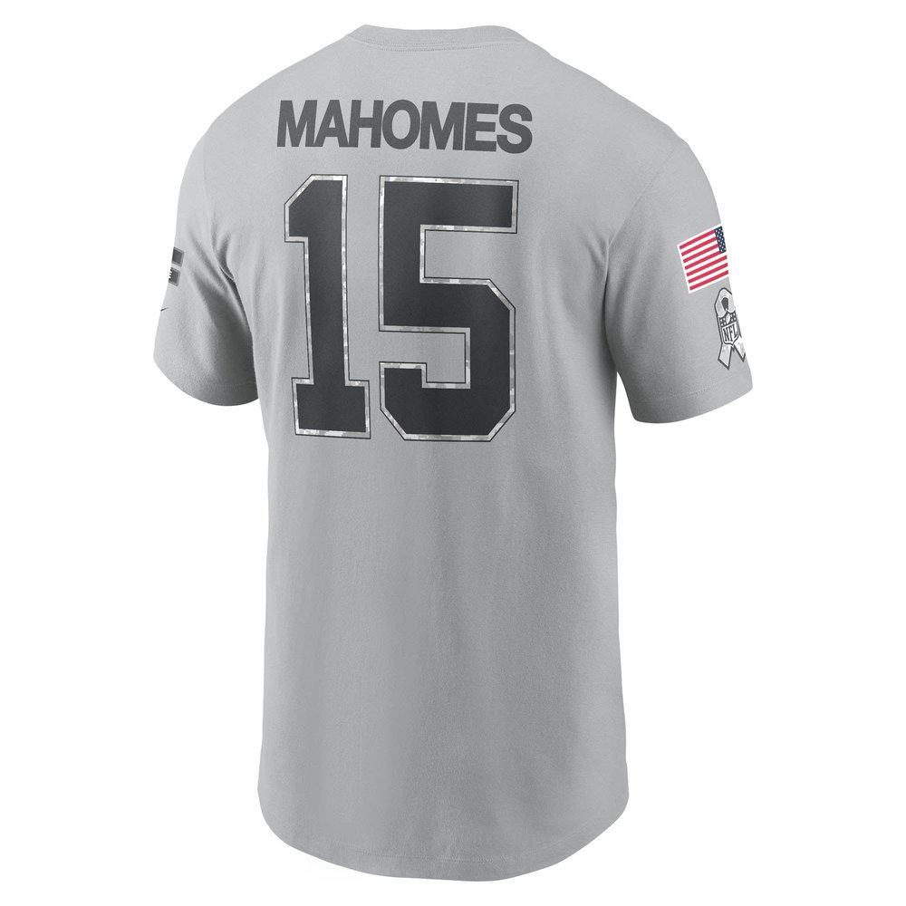 Men's Kansas City Chiefs #15 Patrick Mahomes Gray 2024 Salute To Service Name & Number T-Shirt