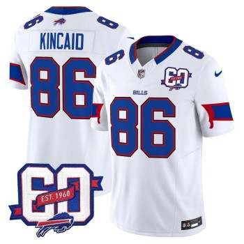 Men's Buffalo Bills #86 Dalton Kincaid White 60th Anniversary Patch Vapor F.U.S.E. Limited Jersey Men's Buffalo Bills #86 Dalton Kincaid White 60th Anniversary Patch Vapor F.U.S.E. Limited Jersey