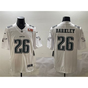 Men's Philadelphia Eagles #26 Saquon Barkley White 2025 Super Bowl LIX Patch Fashion Vapor Untouchable Limited Stitched Football Jersey Men's Philadelphia Eagles #26 Saquon Barkley White 2025 Super Bowl LIX Patch Fashion Vapor Untouchable Limited Stitched Football Jersey