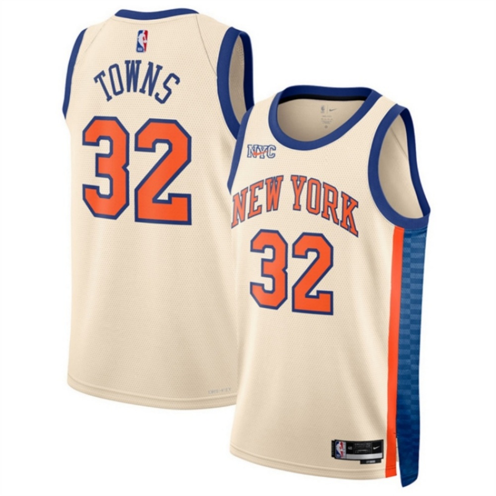 Men's New Yok Knicks #32 Karl-Anthony Towns Cream 2025/26 City Edition Stitched Basketball Jersey