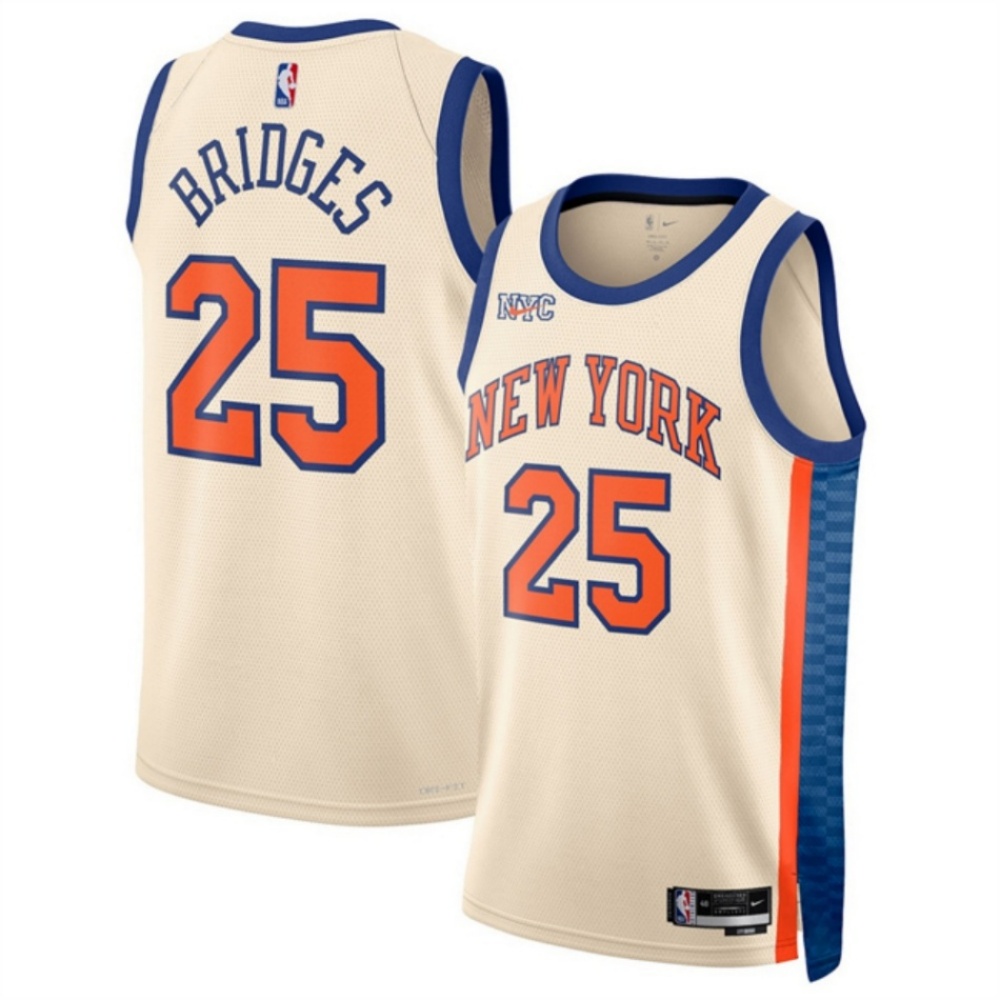Men's New Yok Knicks #25 Mikal Bridges Cream 2025/26 City Edition Stitched Basketball Jersey
