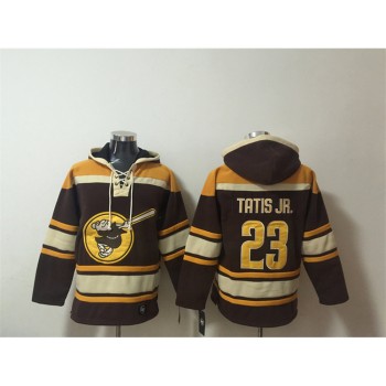 Men's San Diego Padres #23 Fernando Tatis Jr. Brown Ageless Must-Have Lace-Up Pullover Hoodie Men's San Diego Padres #23 Fernando Tatis Jr. Brown Ageless Must-Have Lace-Up Pullover Hoodie