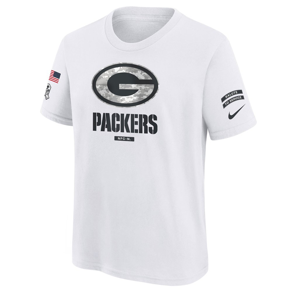 Youth Green Bay Packers White 2024 Salute To Service T-Shirt