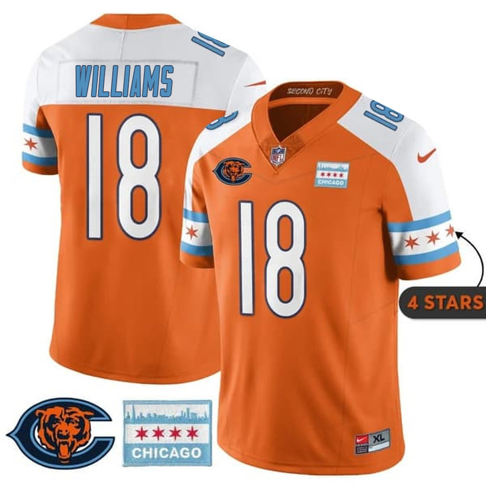 Men's Chicago Bears #18 Caleb Williams Orange Alternate City Edition With Chicago Flag Vapor F.U.S.E. Untouchable Limited Jersey