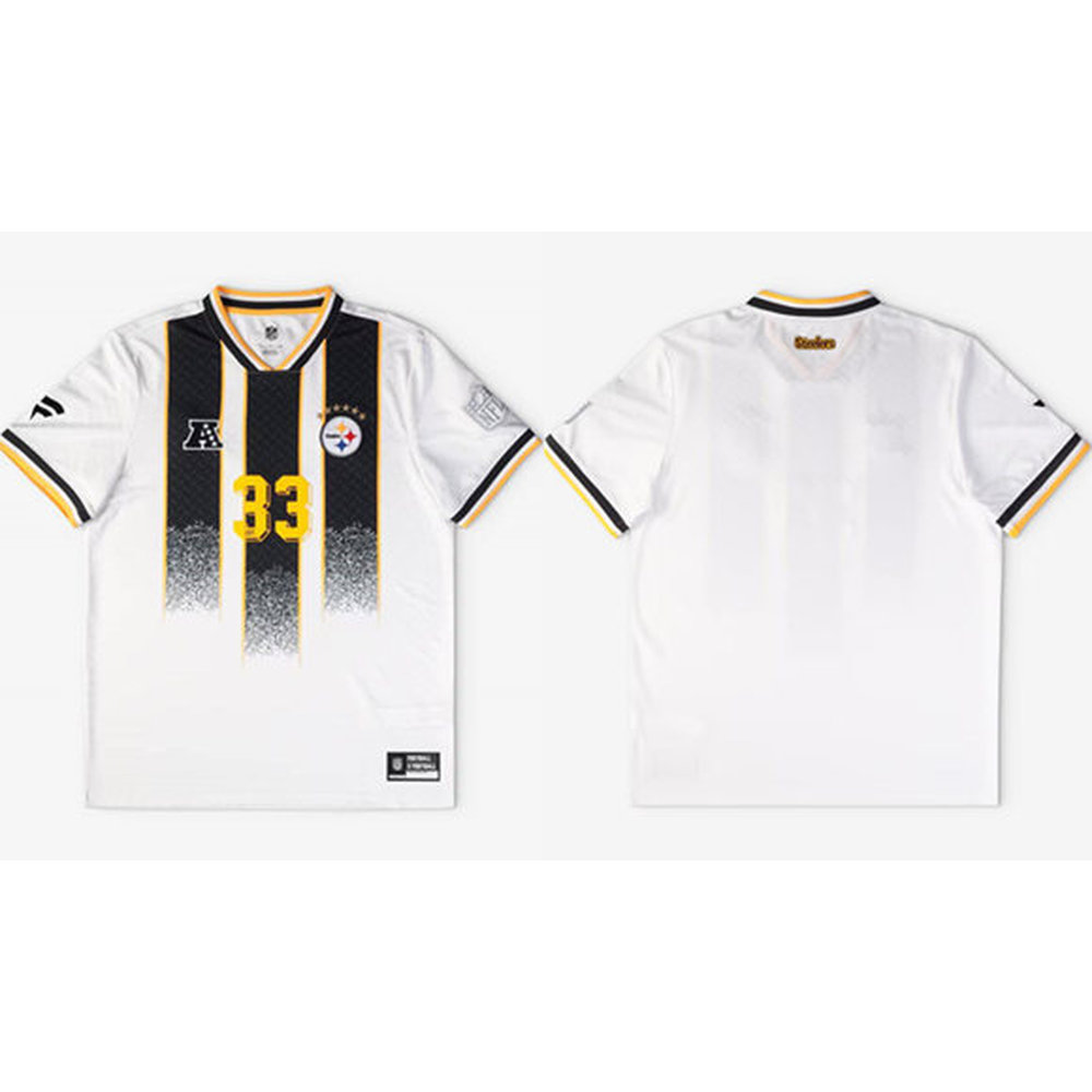 Youth Pittsburgh Steelers #33 White Football x Football V-Neck Jersey