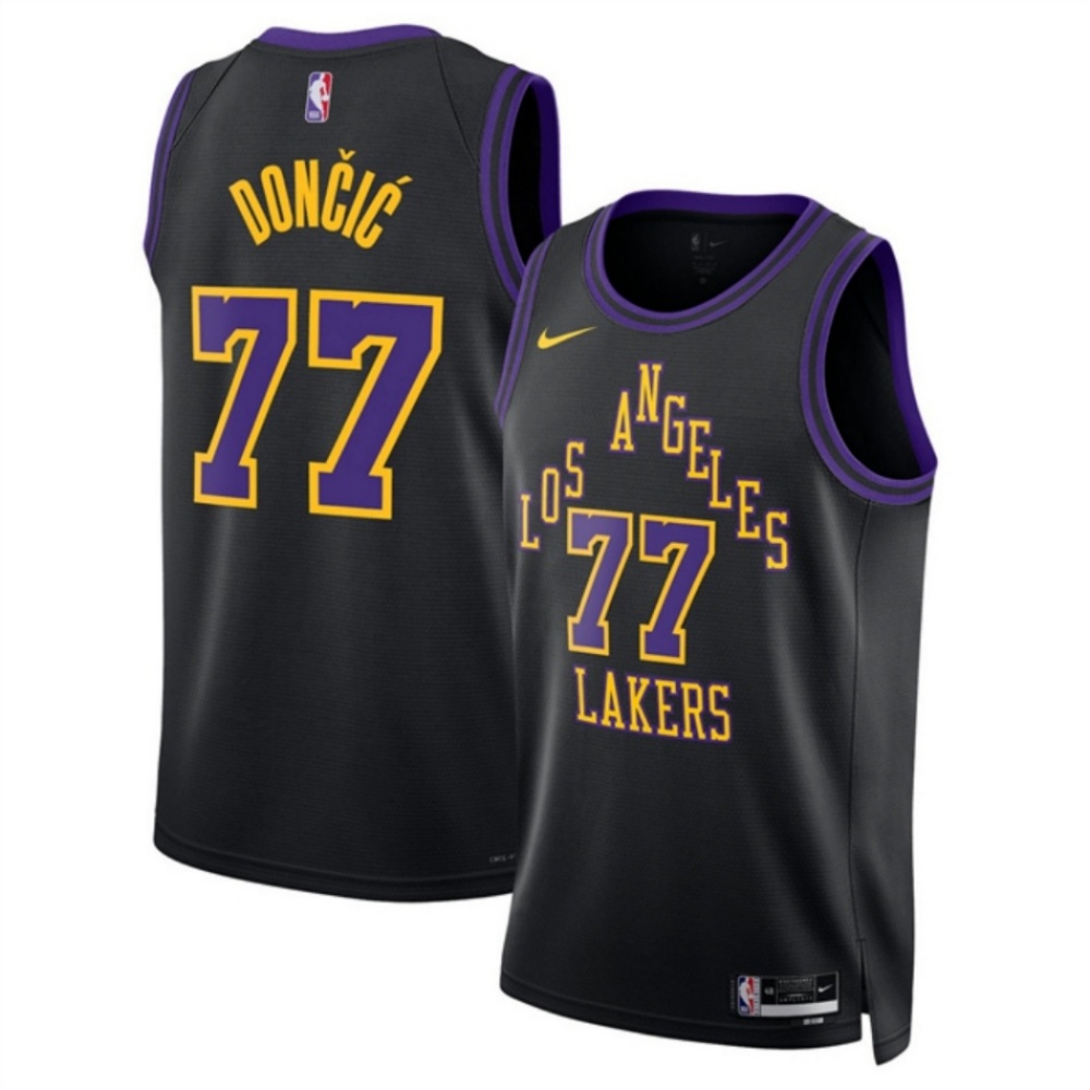 Men's Los Angeles Lakers #77 Luka Dončić Black 2025/26 City Edition Stitched Basketball Jersey
