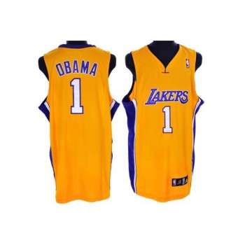 Lakers #1 President Obama Stitched Yellow NBA Jersey Lakers #1 President Obama Stitched Yellow NBA Jersey