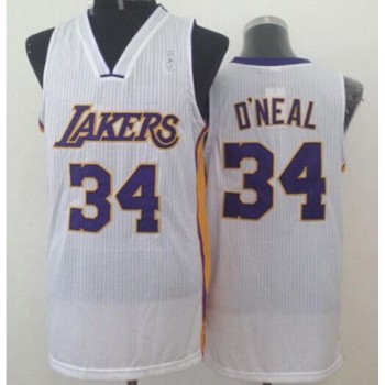 Lakers #34 Shaquille O'Neal White New Throwback Stitched NBA Jersey Lakers #34 Shaquille O'Neal White New Throwback Stitched NBA Jersey