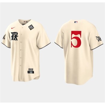 Men's Texas Rangers #5 Corey Seager Cream 2023 World Series City Connect Stitched Baseball Jersey Men's Texas Rangers #5 Corey Seager Cream 2023 World Series City Connect Stitched Baseball Jersey