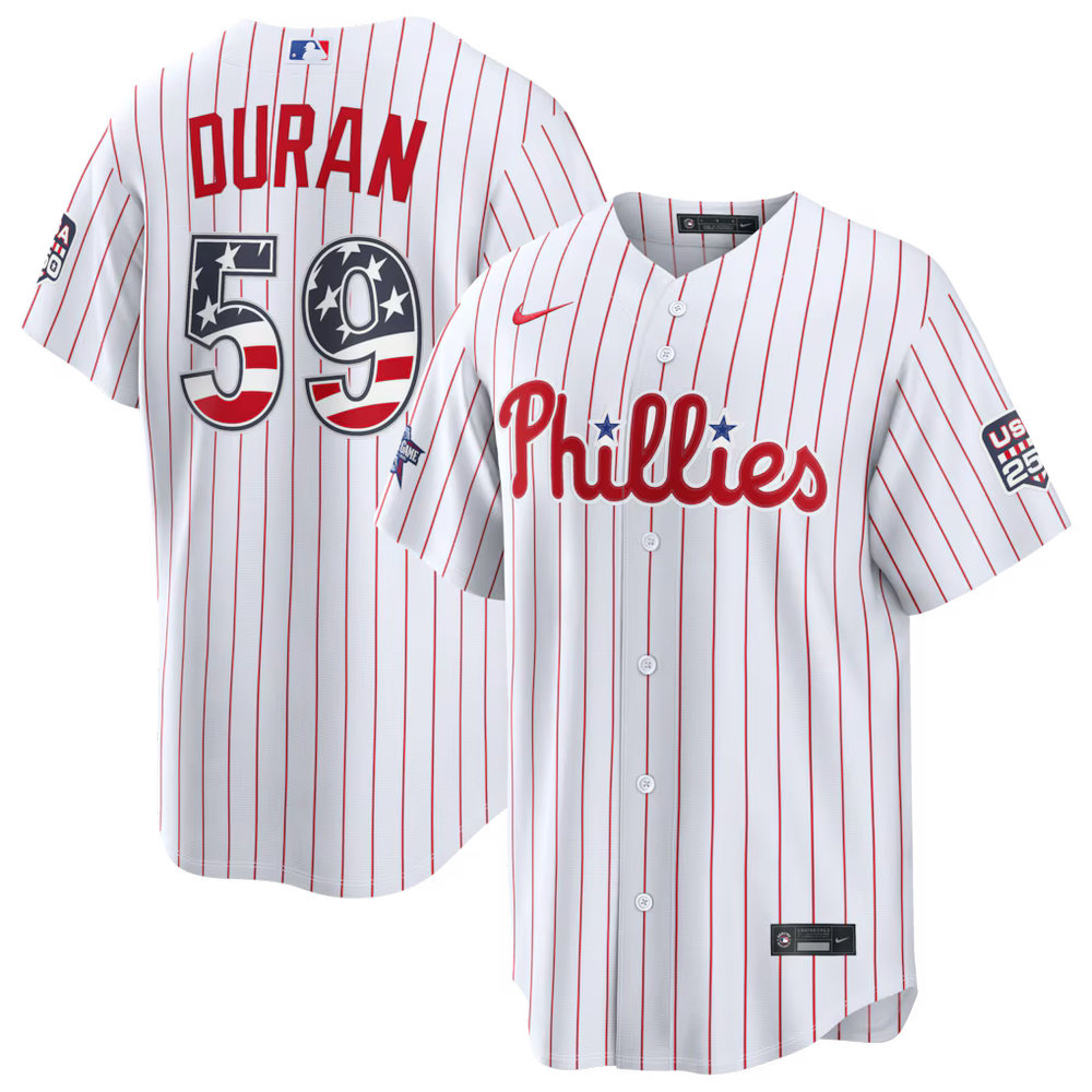 Men's Philadelphia Phillies #59 Jhoan Duran Nike White 2026 All-Star Edition Stars & Stripes Stadium Jersey Men's Philadelphia Phillies #59 Jhoan Duran Nike White 2026 All-Star Edition Stars & Stripes Stadium Jersey