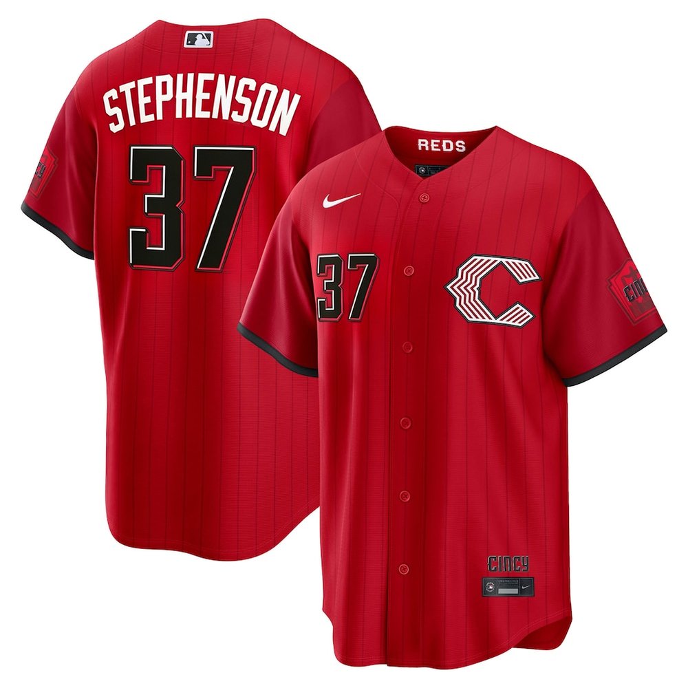 Men's Cincinnati Reds #37 Tyler Stephenson Red 2026 City Connect Stitched Jersey Men's Cincinnati Reds #37 Tyler Stephenson Red 2026 City Connect Stitched Jersey