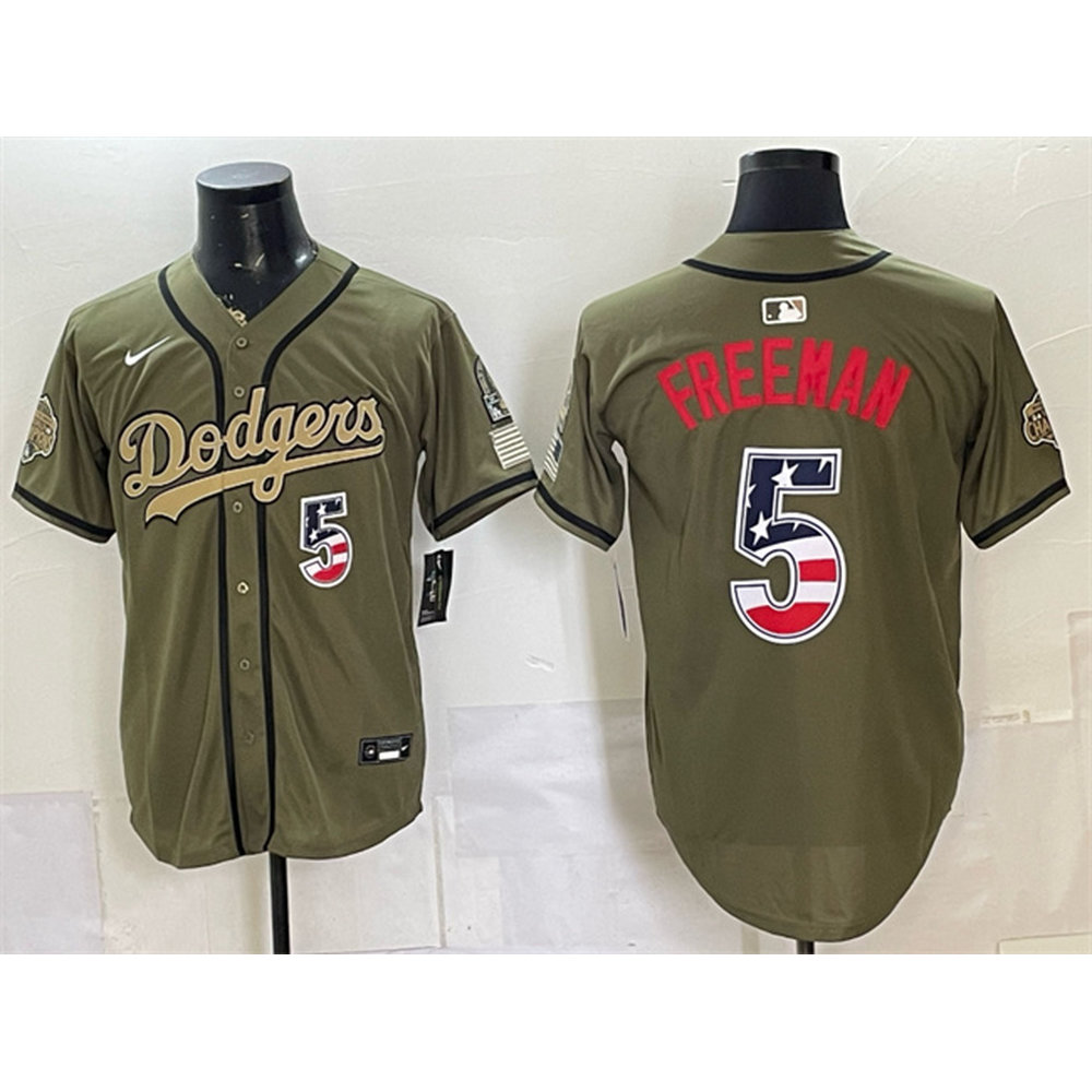 Men's Los Angeles Dodgers #5 Freddie Freeman Olive 2026 Armed Forces Day 250 Fourth of July Stitched Baseball Jersey Men's Los Angeles Dodgers #5 Freddie Freeman Olive 2026 Armed Forces Day 250 Fourth of July Stitched Baseball Jersey