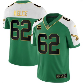 Men's Philadelphia Eagles #62 Jason Kelce Kelly Green Alternate Gold With 4-Star C Patch Vapor Limited Jersey Men's Philadelphia Eagles #62 Jason Kelce Kelly Green Alternate Gold With 4-Star C Patch Vapor Limited Jersey