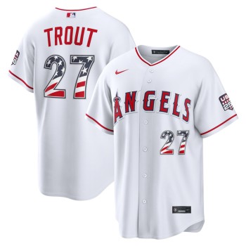 Men's Los Angeles Angels #27 Mike Trout Nike White USA 250 Fourth of July Home Stadium Jersey Men's Los Angeles Angels #27 Mike Trout Nike White USA 250 Fourth of July Home Stadium Jersey