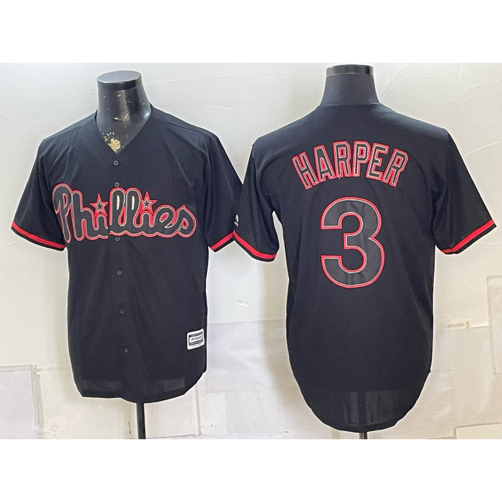 Men's Philadelphia Phillies #3 Bryce Harper Black Cool Base Stitched Baseball Jersey Men's Philadelphia Phillies #3 Bryce Harper Black Cool Base Stitched Baseball Jersey
